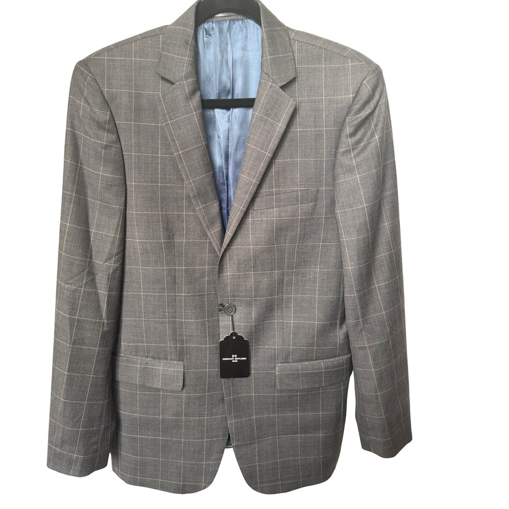 Combatant Gentlemen Mens Wool Gray Glen Plaid Windowpane Blazer 42R NWT Slim Fit
